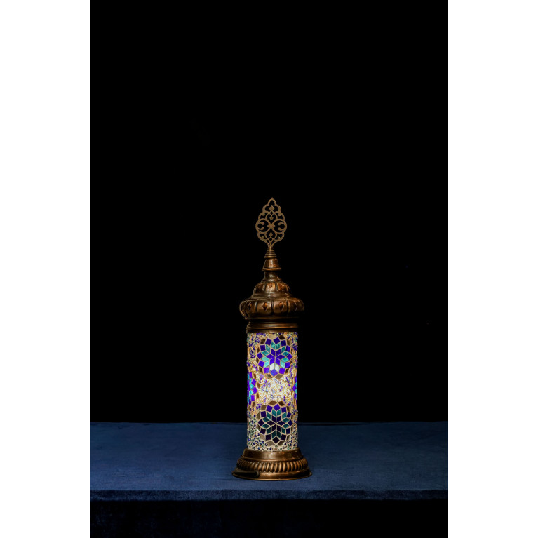 Table lamp-cylinder, white/blue mosaic